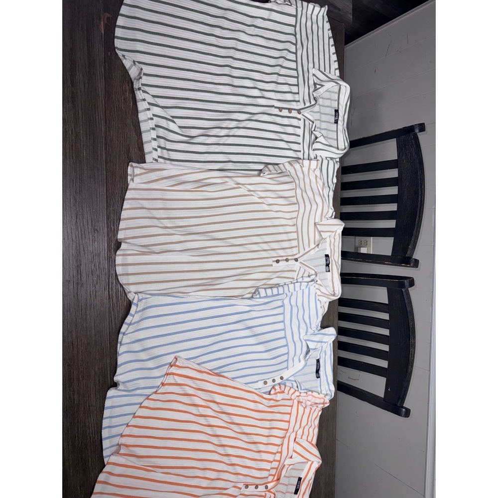 CURE. Womens Striped Polo Shirt Lot of4Short Sleeve Ribbed Knit Tops Multi-Color